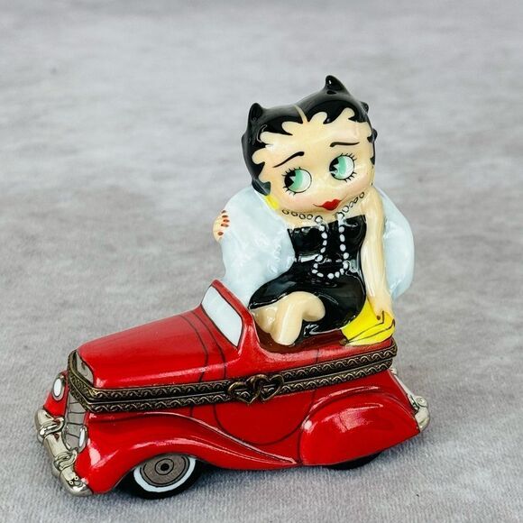 Limoges Betty Boop In Red Car Trinket Box Retired - Picture 1 of 8